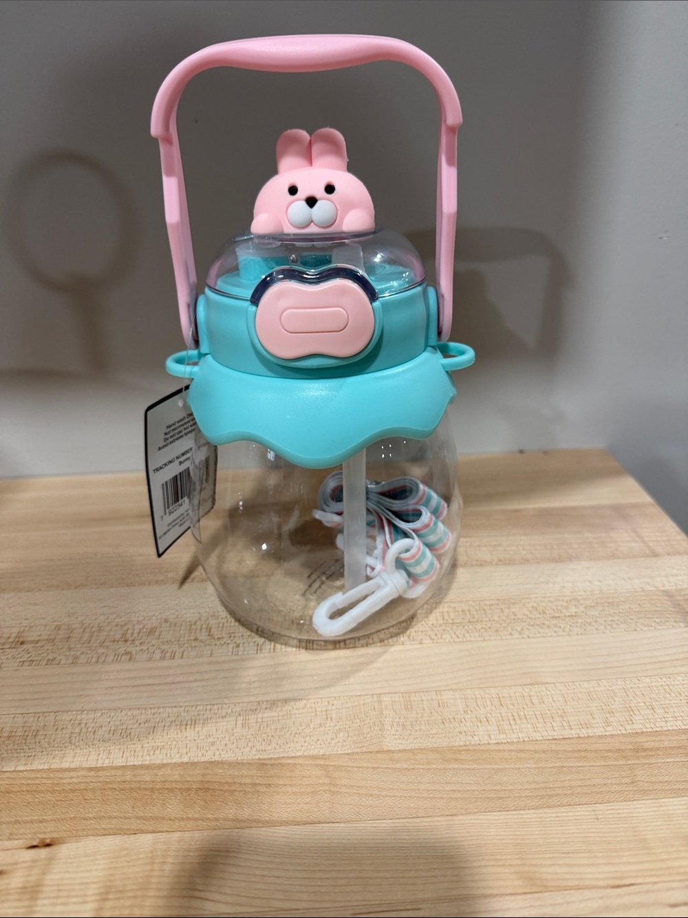 Cute Bunny Top Clear Water Bottle - Pink & Aqua
